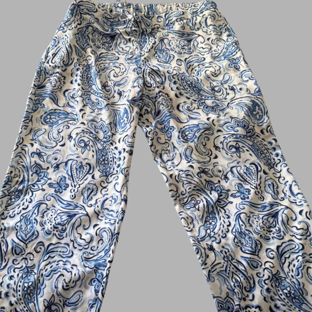 Talbots Women’s Size 2X Blue Paisley Print Wide Leg Satin Pants